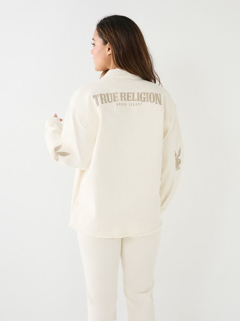 True Religion Playboy X True Religion Oversized Jimmy Jacke Damen Weiß | 84965IUSX