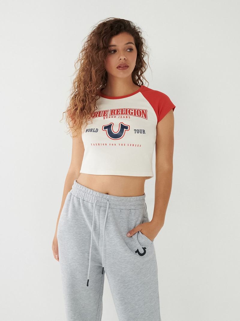 True Religion Raglan Baby T-Shirts Damen Weiß | 02497QENS