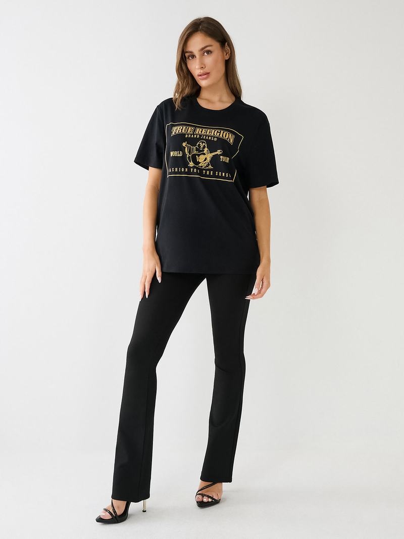 True Religion Reflective Buddha Logo Boyfriend T-Shirts Damen Schwarz | 45261PDJU