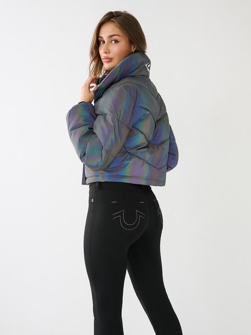 True Religion Reflective Crop Puffer Jacke Damen Schwarz | 46139HZGS