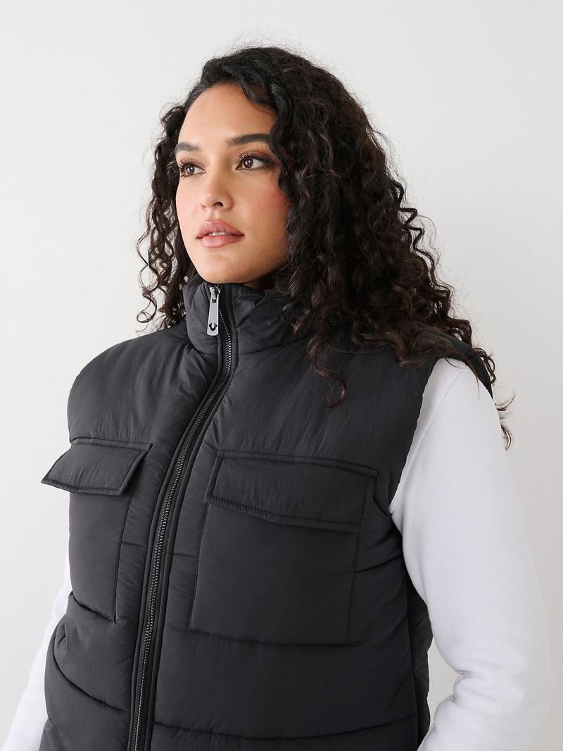 True Religion Relaxed Puffer Weste Damen Schwarz | 30186FJBE