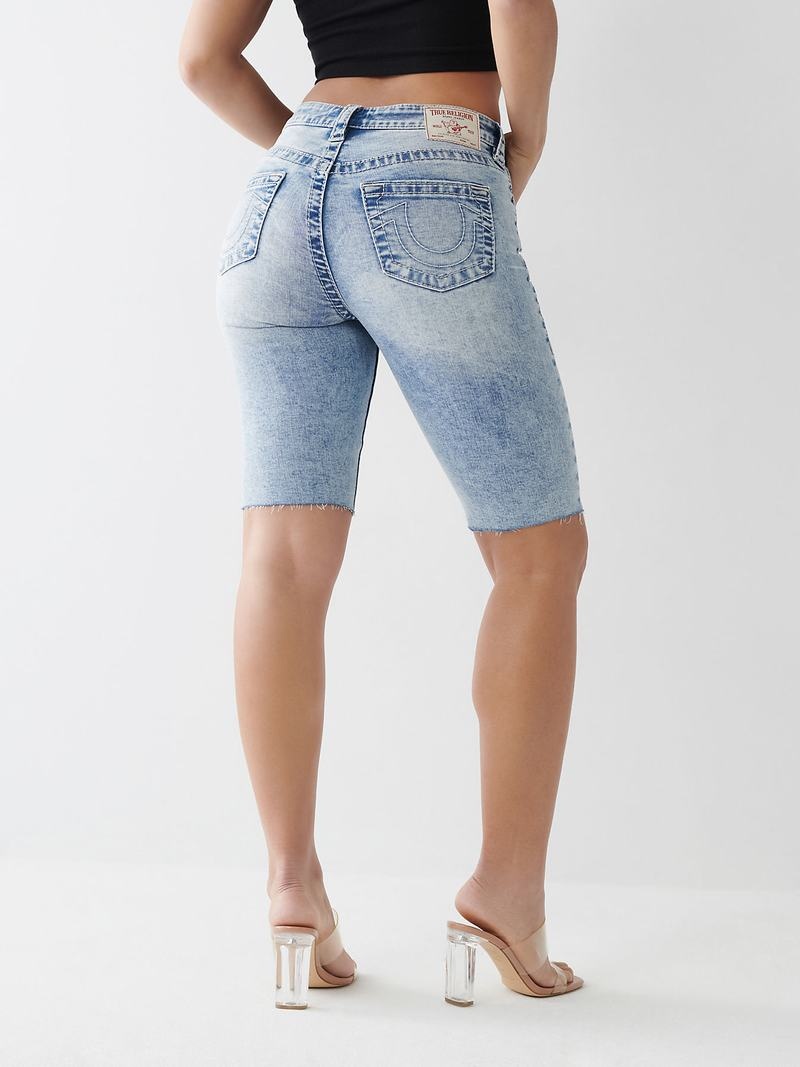 True Religion Riley Big T Stitch Knee Kurze Hose Damen Hellblau | 08754CESV