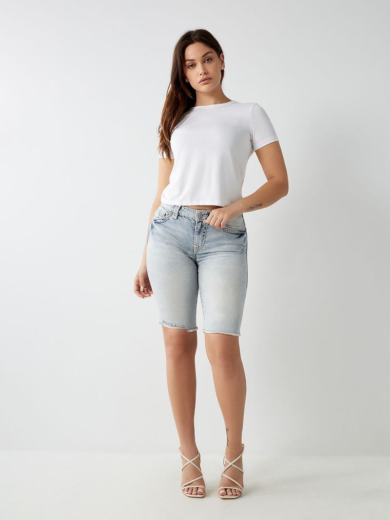 True Religion Riley Super T Stitch Knee Kurze Hose Damen Hellwaschen | 68205BDAL