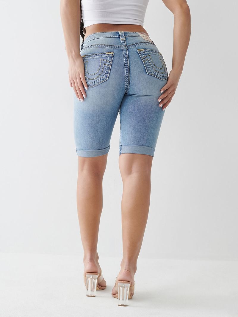 True Religion Riley Super T Stitch Knee Kurze Hose Damen Blau | 01852SXHF