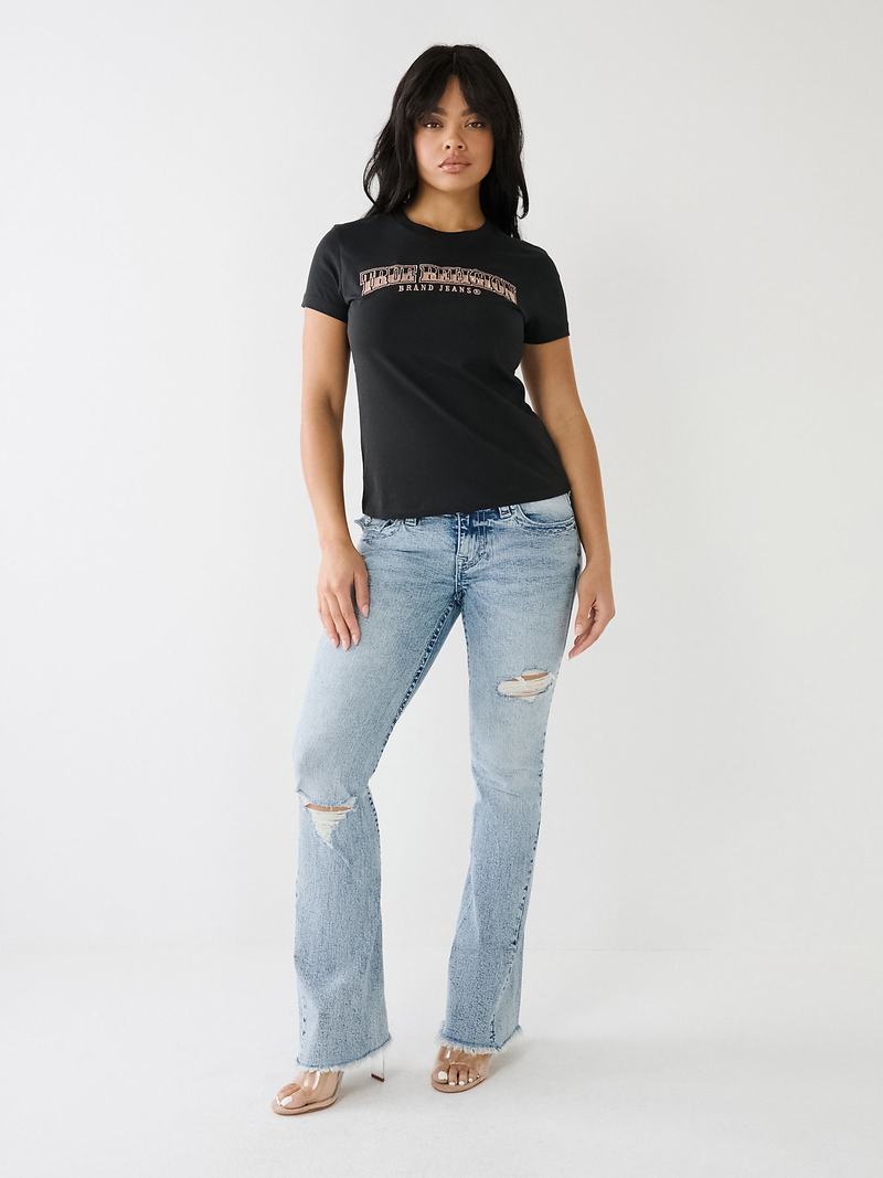 True Religion Sequin Arched Logo Slim T-Shirts Damen Schwarz | 34052RZBV