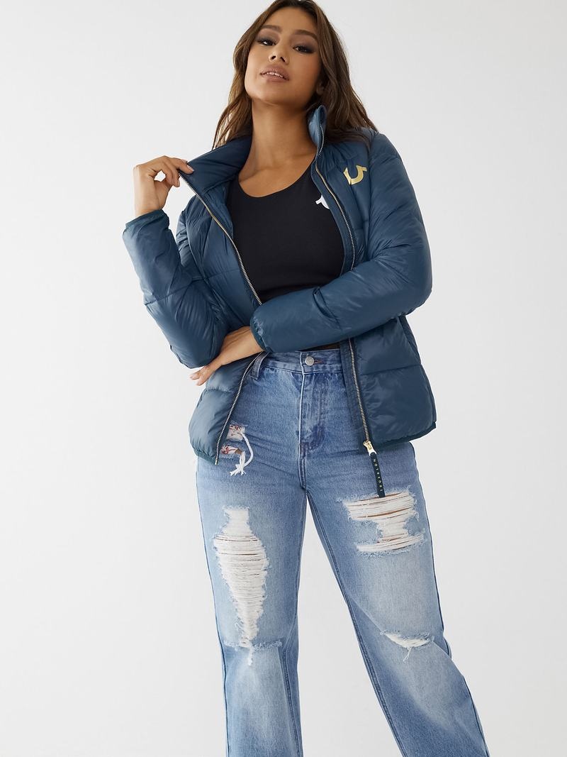 True Religion Slim Puffer Jacke Damen Pfauenblau | 84123AVCR