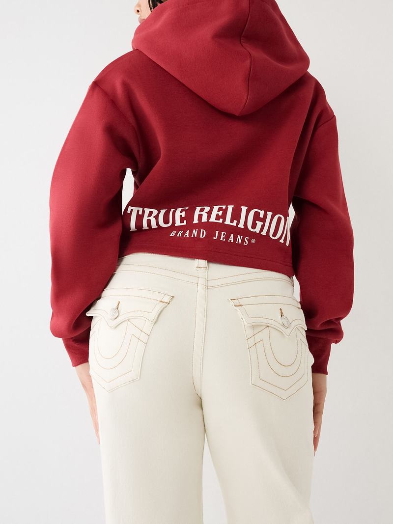 True Religion Spitze Up Logo Crop Hoodie Damen Rot | 09752VKEX