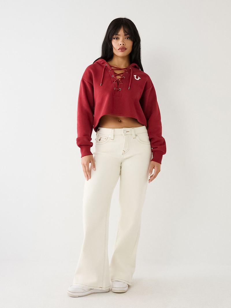 True Religion Spitze Up Logo Crop Hoodie Damen Rot | 09752VKEX