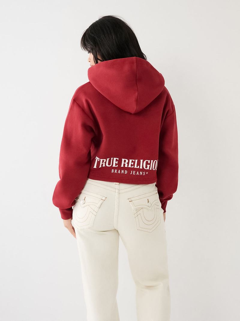 True Religion Spitze Up Logo Crop Hoodie Damen Rot | 09752VKEX