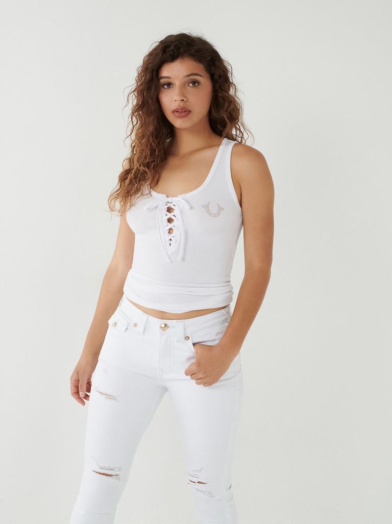 True Religion Spitze Up Studded Logo Tanktop Damen Weiß | 21470NDUS