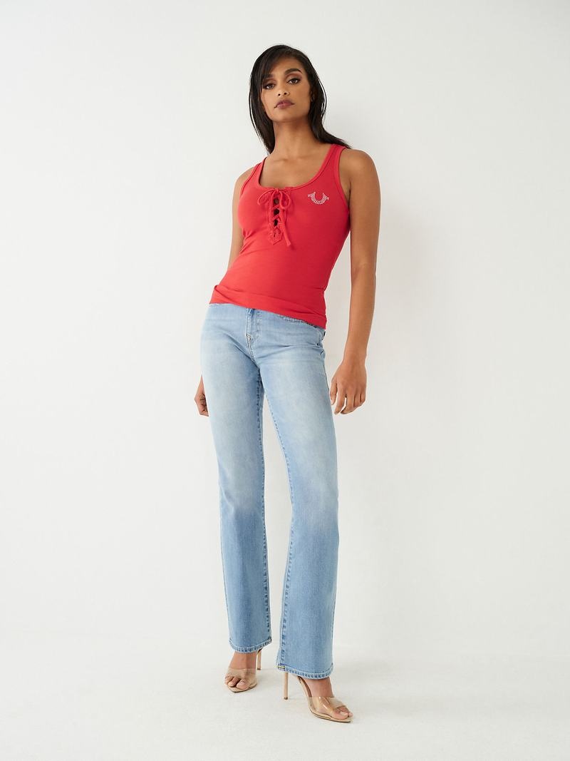 True Religion Spitze Up Studded Logo Tanktop Damen Rot | 89413MCRD