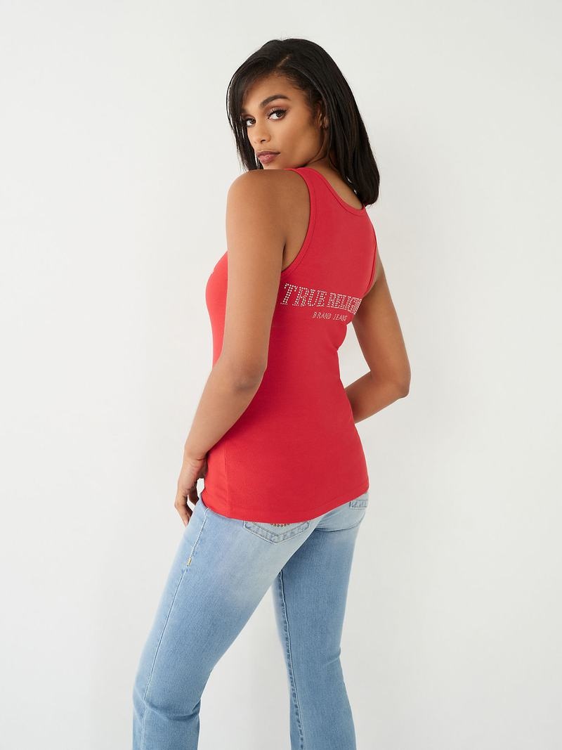 True Religion Spitze Up Studded Logo Tanktop Damen Rot | 89413MCRD