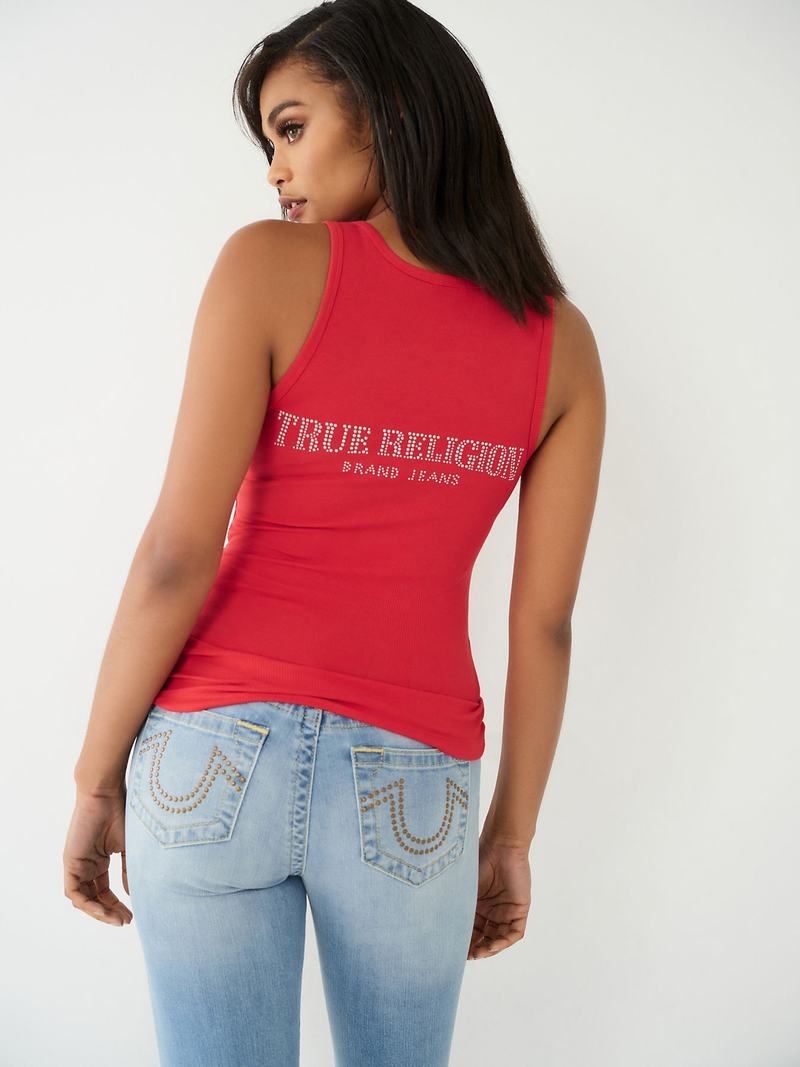 True Religion Spitze Up Studded Logo Tanktop Damen Rot | 89413MCRD