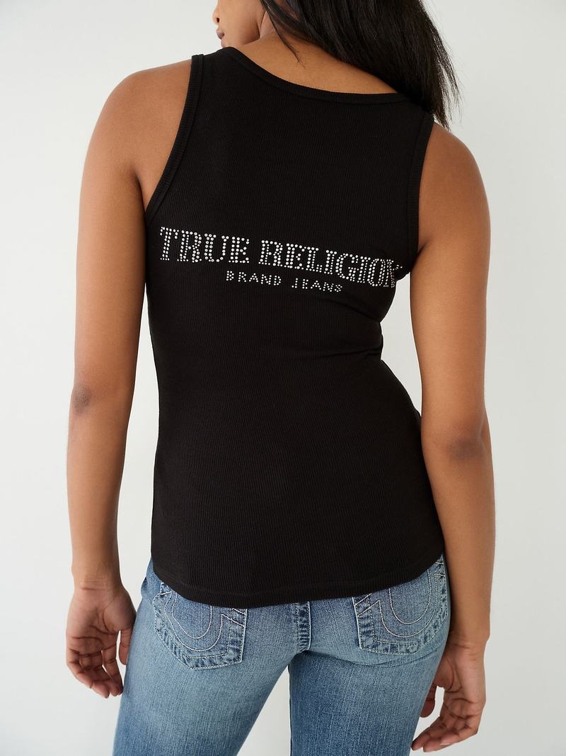 True Religion Spitze Up Studded Logo Tanktop Damen Schwarz | 92805MHGE