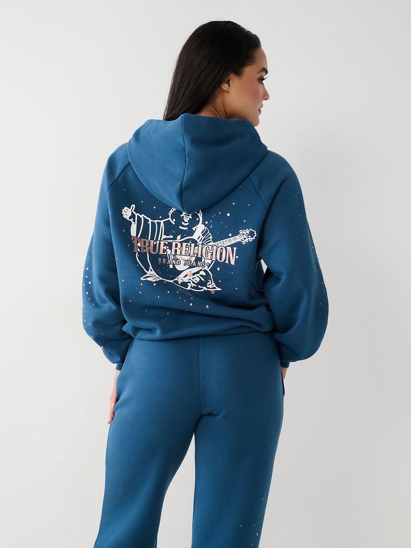 True Religion Splatter Paint Logo Relaxed Hoodie Damen Blau | 41508NHLW