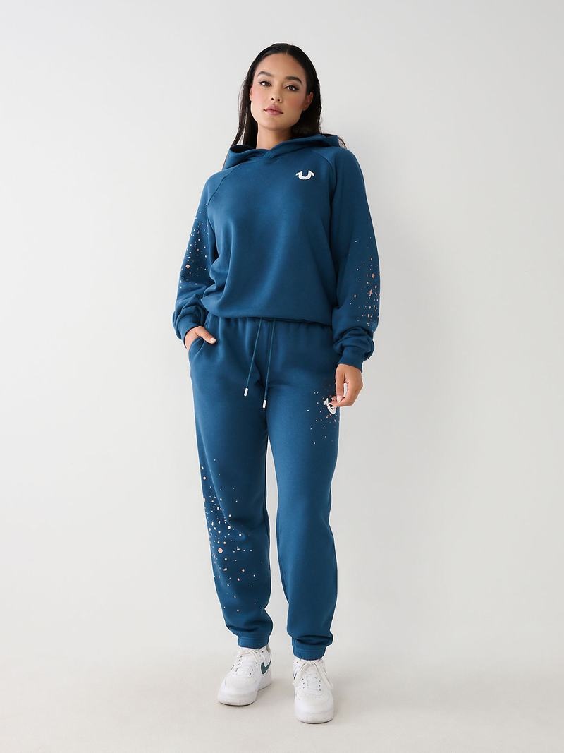 True Religion Splatter Paint Logo Relaxed Jogginghose Damen Blau | 16395VPSR