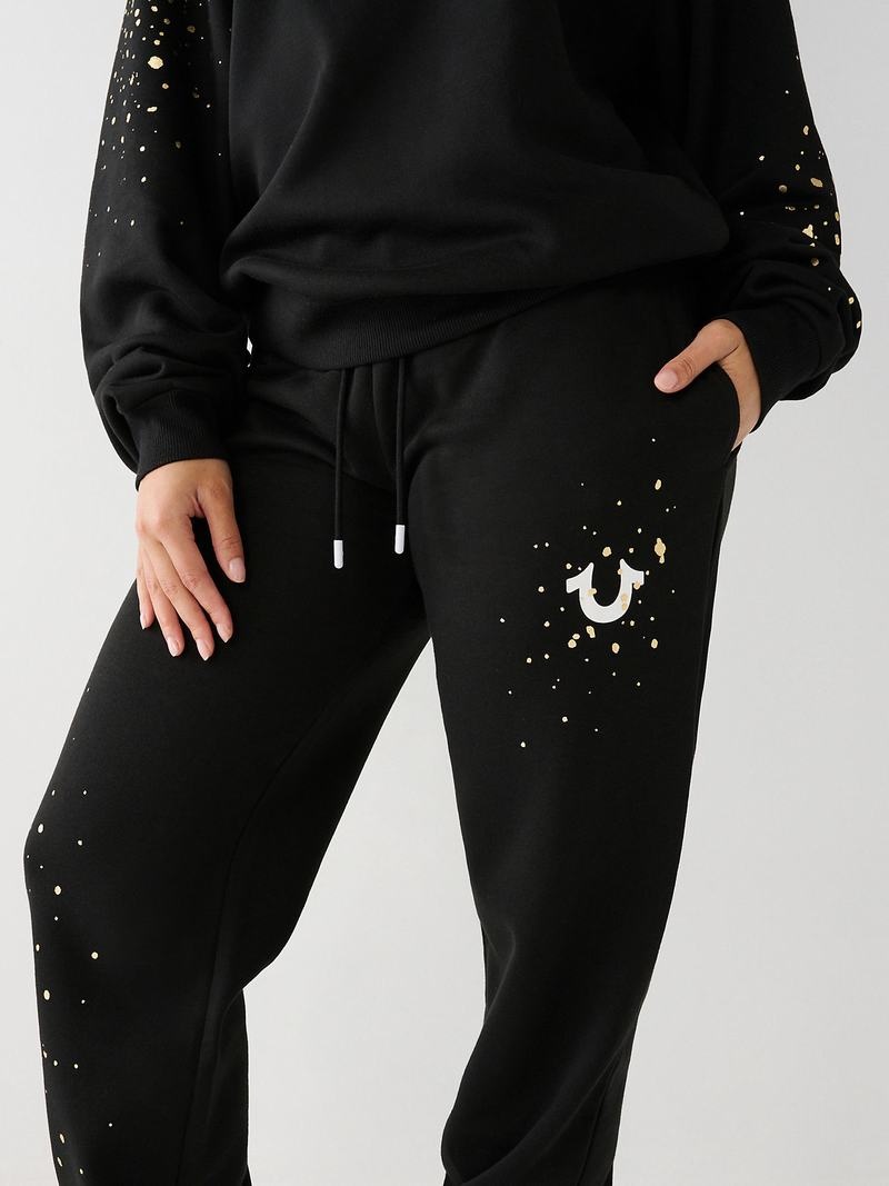 True Religion Splatter Paint Logo Relaxed Jogginghose Damen Schwarz | 71685WOVP