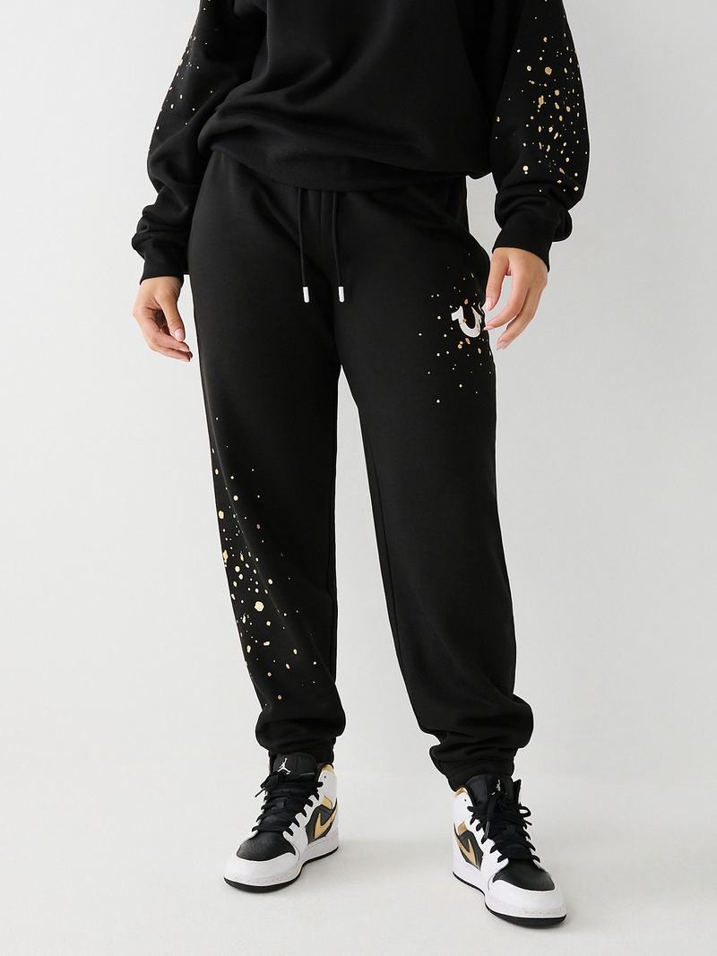 True Religion Splatter Paint Logo Relaxed Jogginghose Damen Schwarz | 71685WOVP