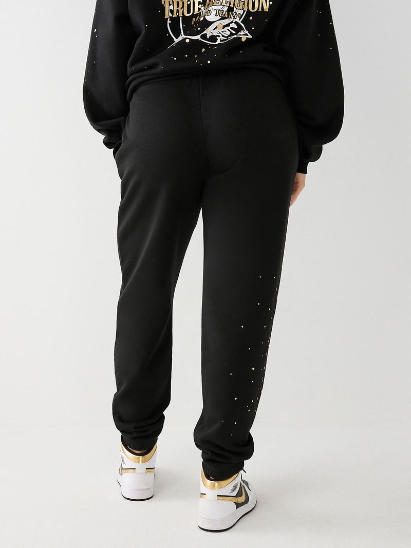 True Religion Splatter Paint Logo Relaxed Jogginghose Damen Schwarz | 71685WOVP