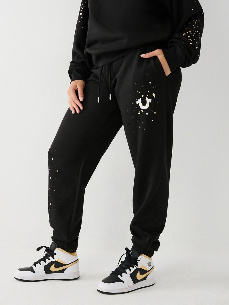 True Religion Splatter Paint Logo Relaxed Jogginghose Damen Schwarz | 71685WOVP