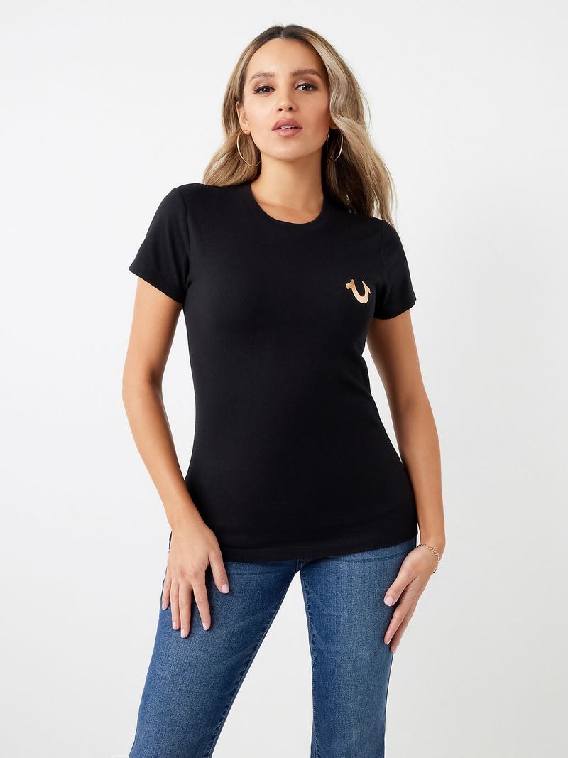 True Religion Stud Location Graphic T-Shirts Damen Schwarz | 60921GEFA