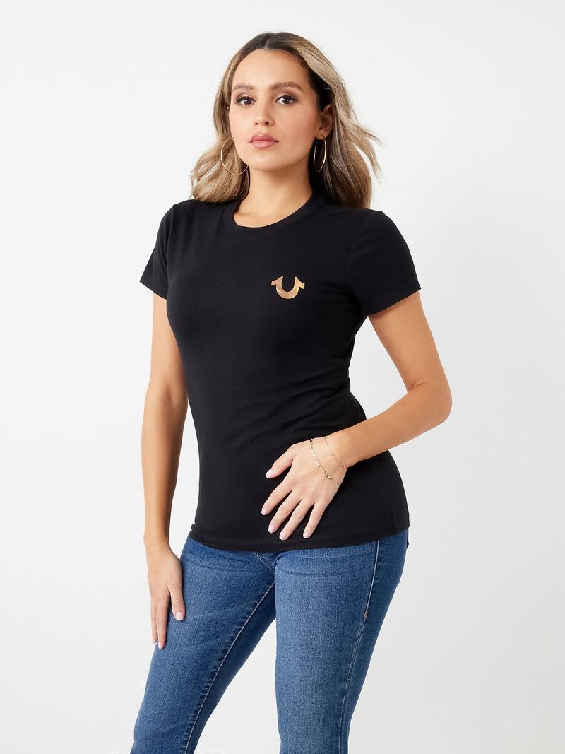 True Religion Stud Location Graphic T-Shirts Damen Schwarz | 60921GEFA