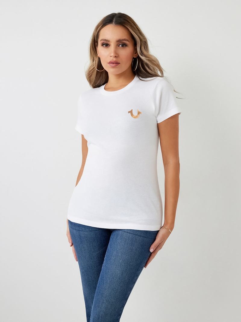 True Religion Stud Location Graphic T-Shirts Damen Weiß | 18042GFTE