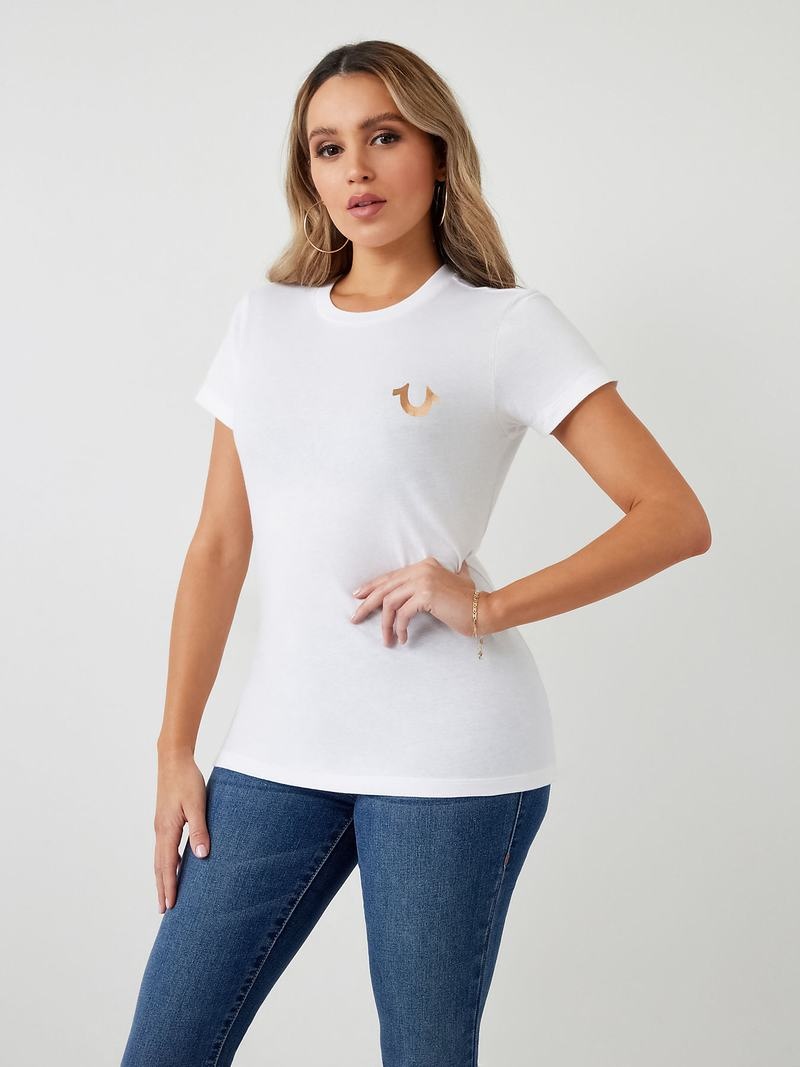 True Religion Stud Location Graphic T-Shirts Damen Weiß | 18042GFTE