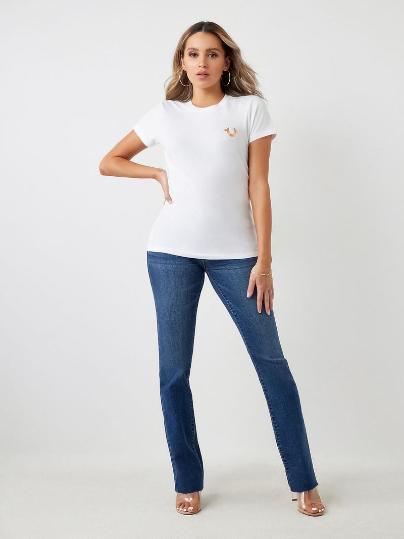 True Religion Stud Location Graphic T-Shirts Damen Weiß | 18042GFTE