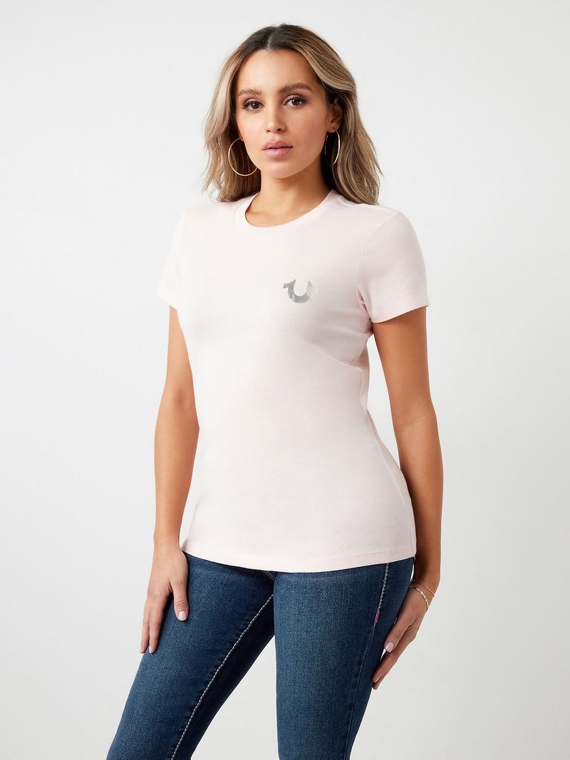 True Religion Stud Location Graphic T-Shirts Damen Rosa | 62184YUNL