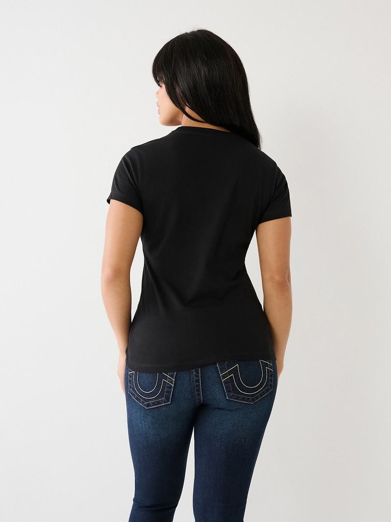 True Religion Studded Logo T-Shirts Damen Schwarz | 80749SMLZ