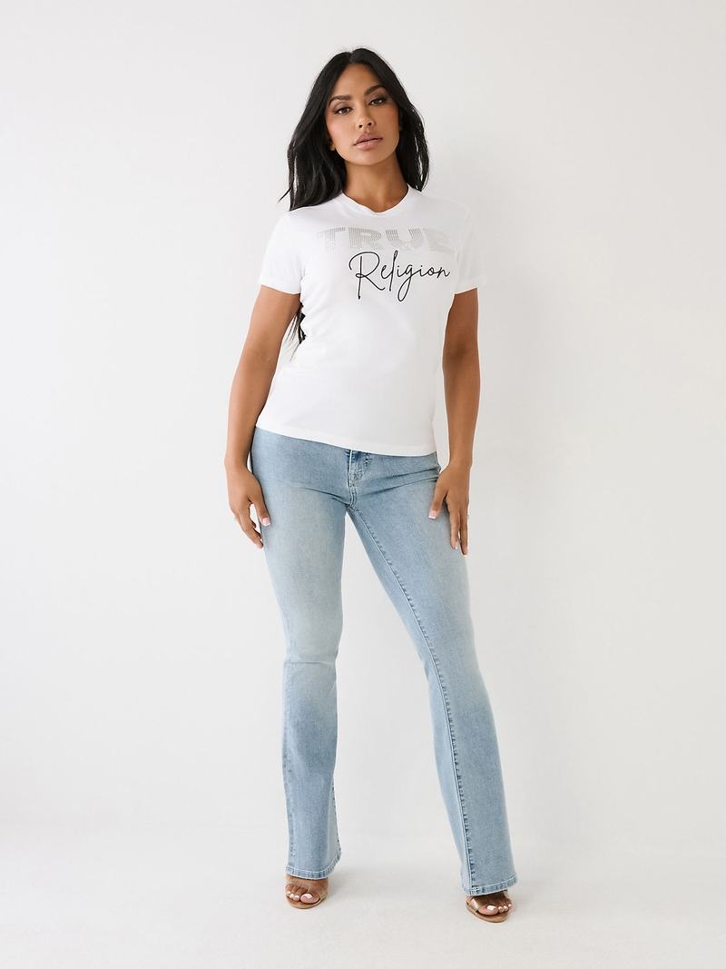 True Religion Studded Logo T-Shirts Damen Weiß | 41583EOWU