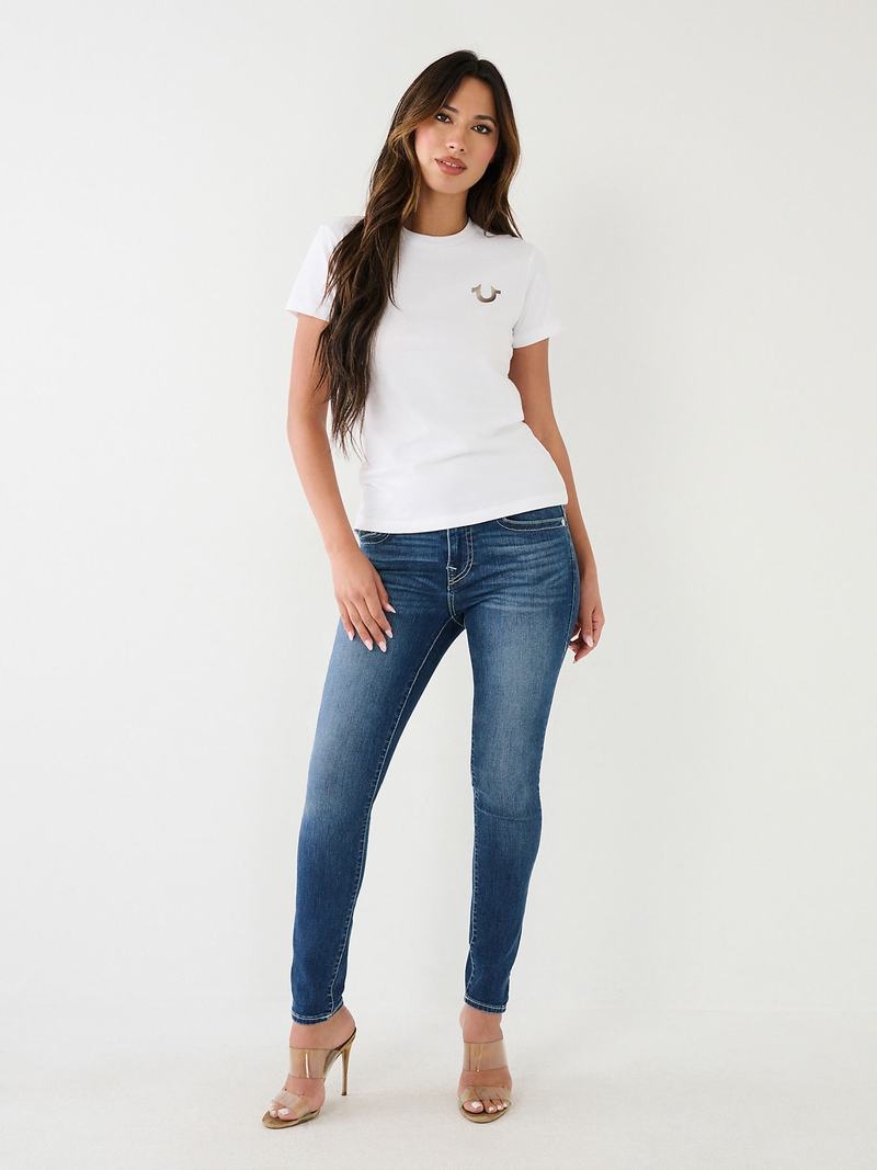 True Religion Studded Logo T-Shirts Damen Weiß | 32769HWGI