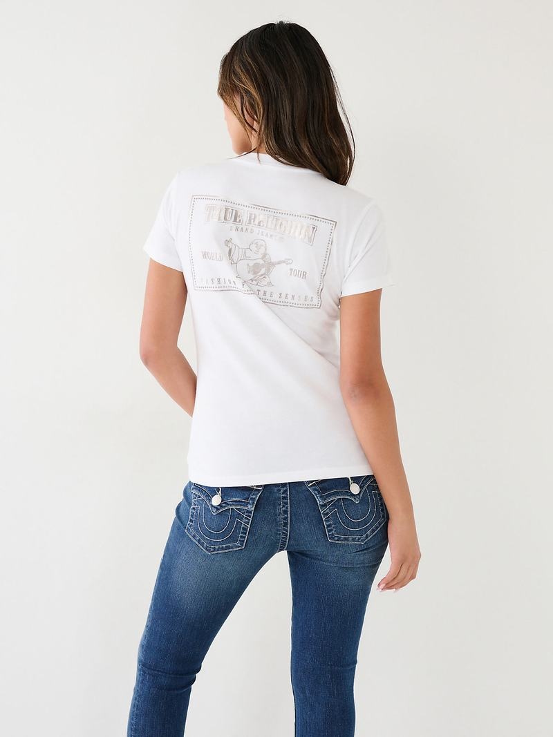 True Religion Studded Logo T-Shirts Damen Weiß | 32769HWGI