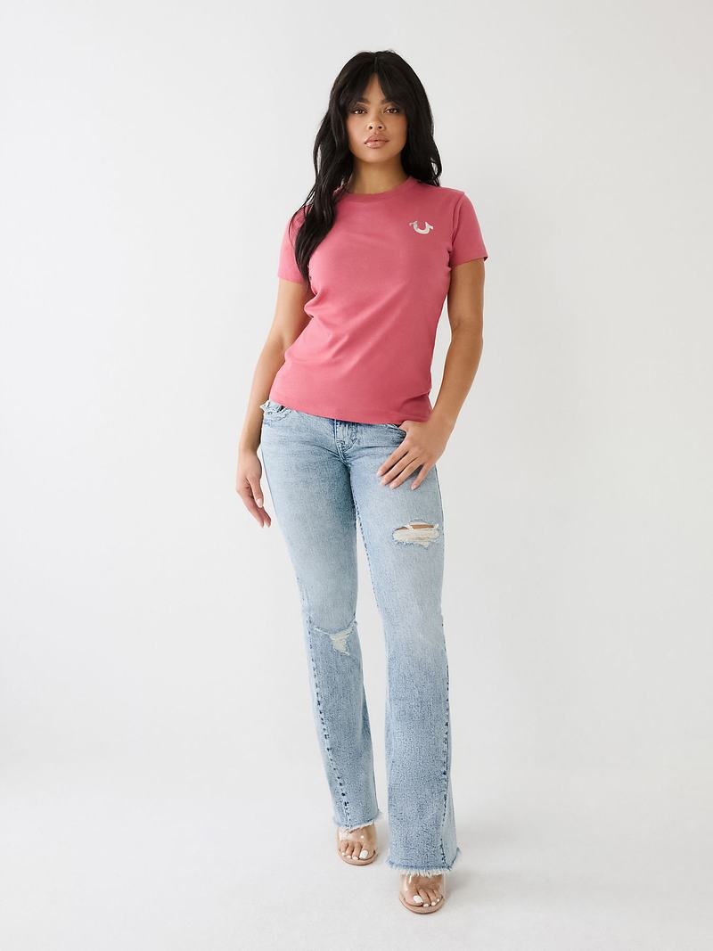 True Religion Studded Logo T-Shirts Damen Rosa | 14975MWVE