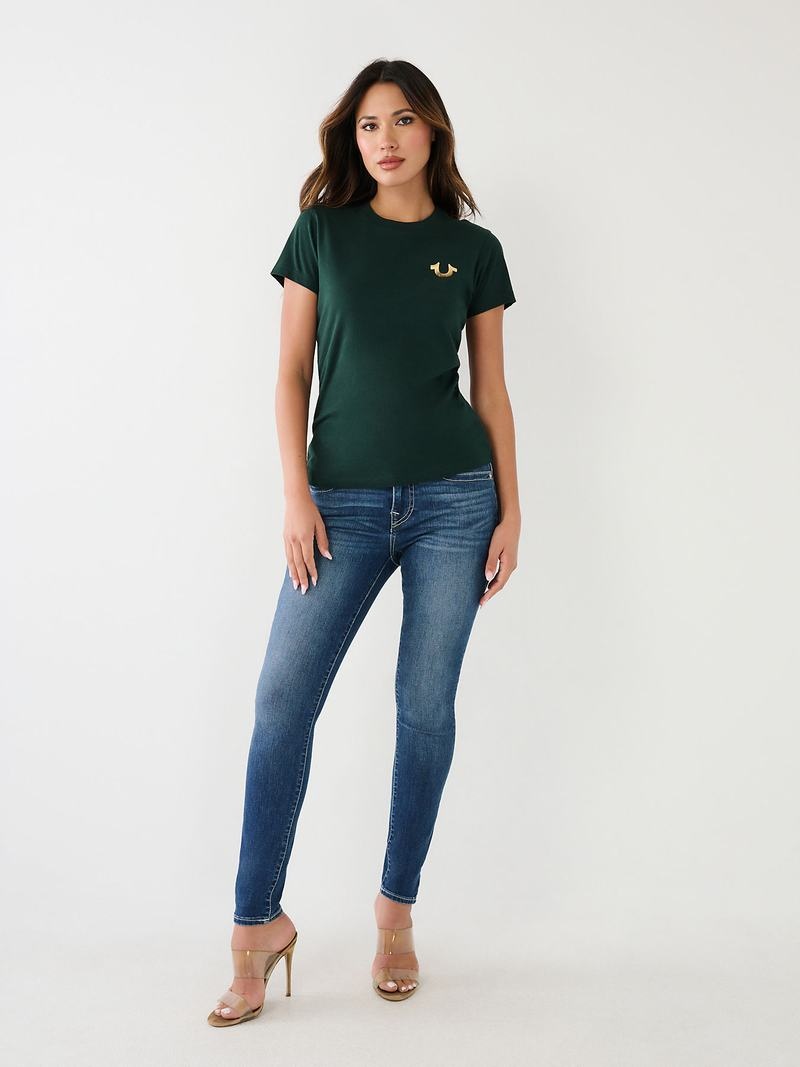 True Religion Studded Logo T-Shirts Damen Dunkelgrün | 83602LHUO