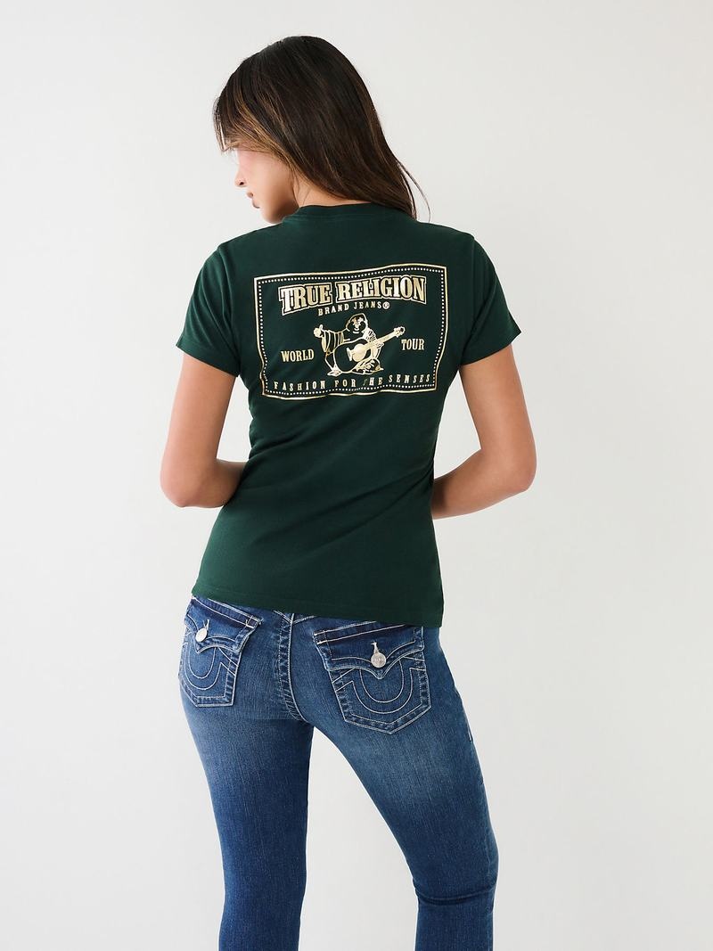 True Religion Studded Logo T-Shirts Damen Dunkelgrün | 83602LHUO