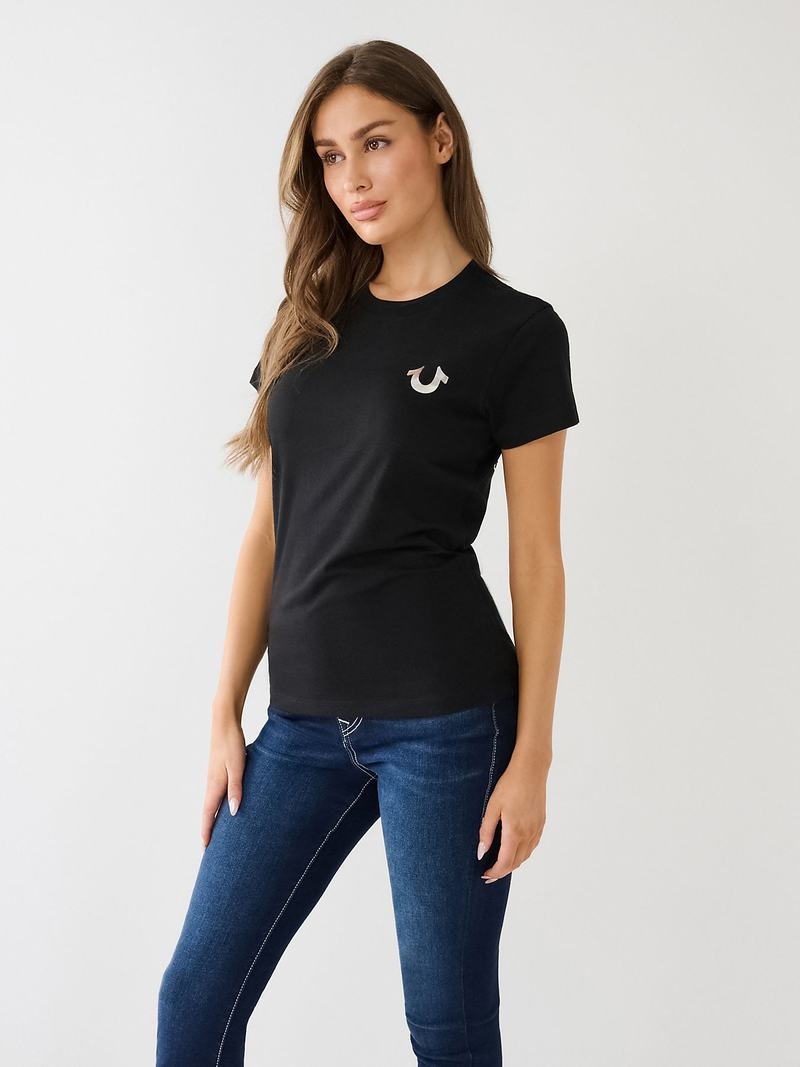 True Religion Studded Logo T-Shirts Damen Schwarz | 06395DZQB