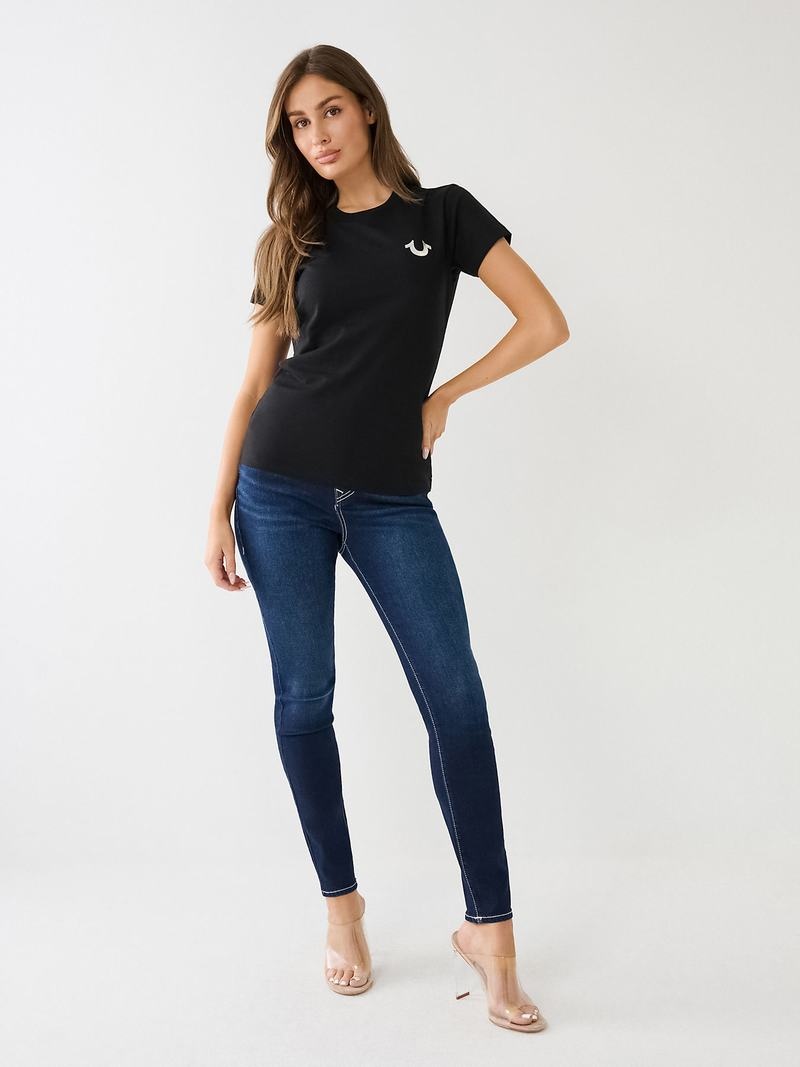 True Religion Studded Logo T-Shirts Damen Schwarz | 06395DZQB