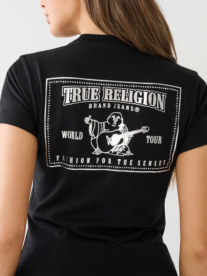 True Religion Studded Logo T-Shirts Damen Schwarz | 06395DZQB