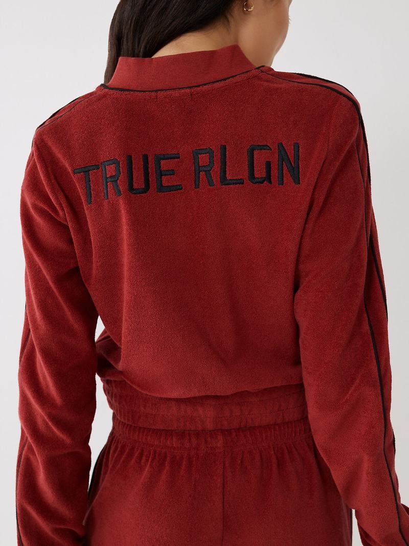 True Religion Terry Zip Sweatshirt Damen Rot | 87342OPAQ