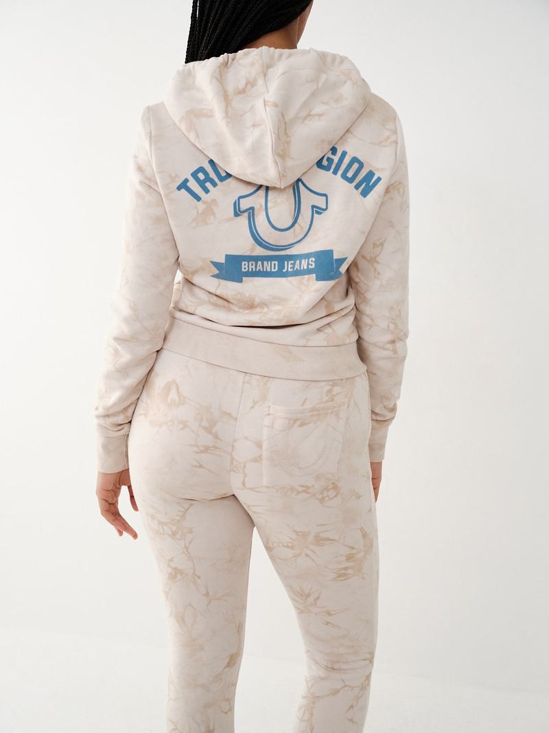 True Religion Tie Dye Crop Zip Hoodie Damen Weiß | 91507BKGW