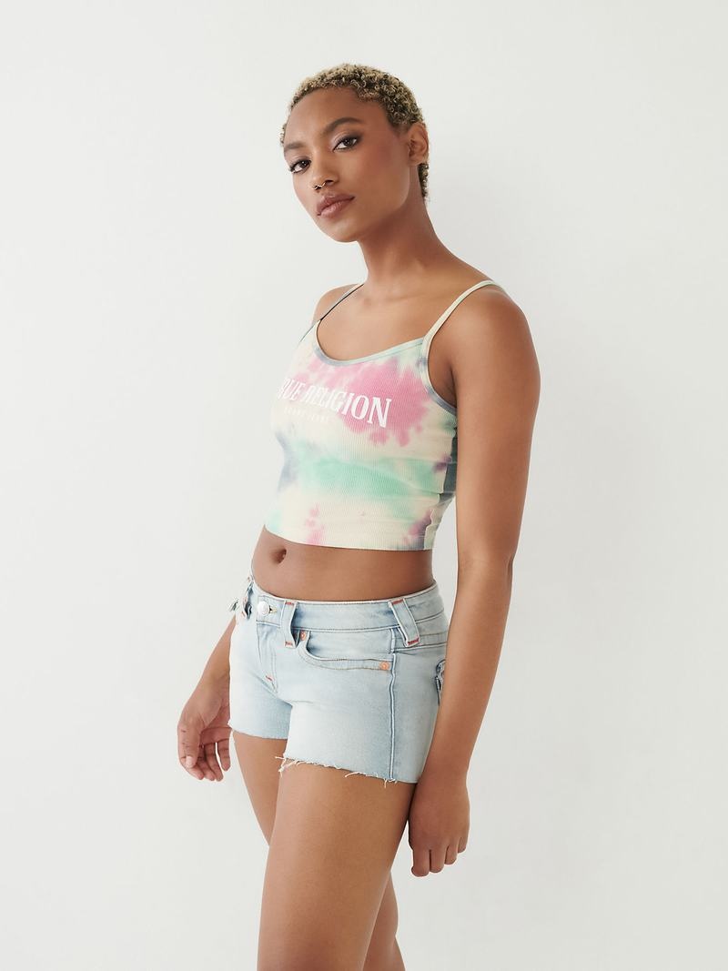 True Religion Tie Dye Logo Tanktop Damen Blumen | 35817PEJR