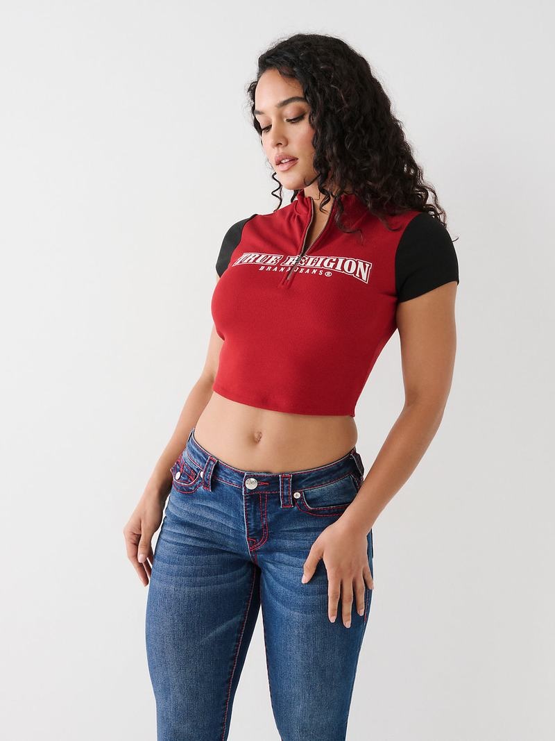 True Religion True Half Zip Crop Oberteile Damen Rot | 40871OASP