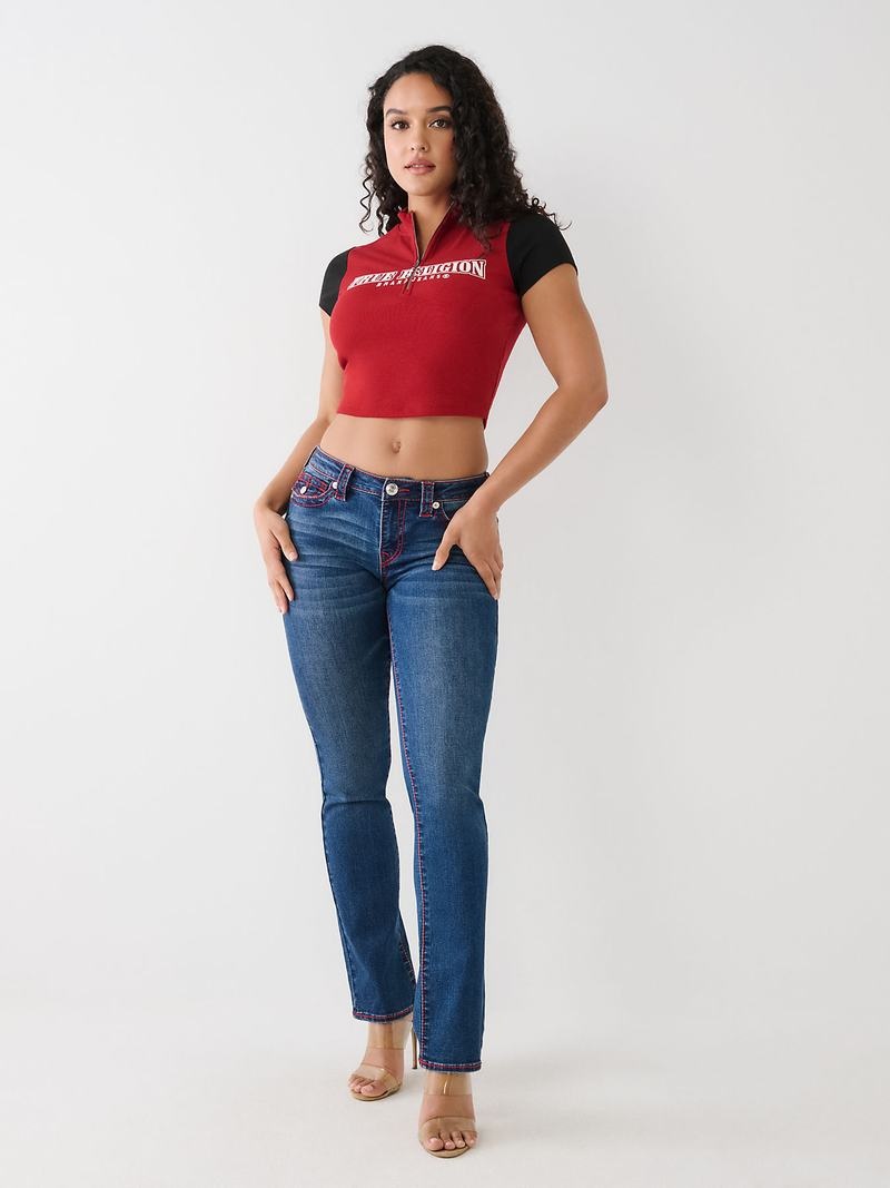 True Religion True Half Zip Crop Oberteile Damen Rot | 40871OASP