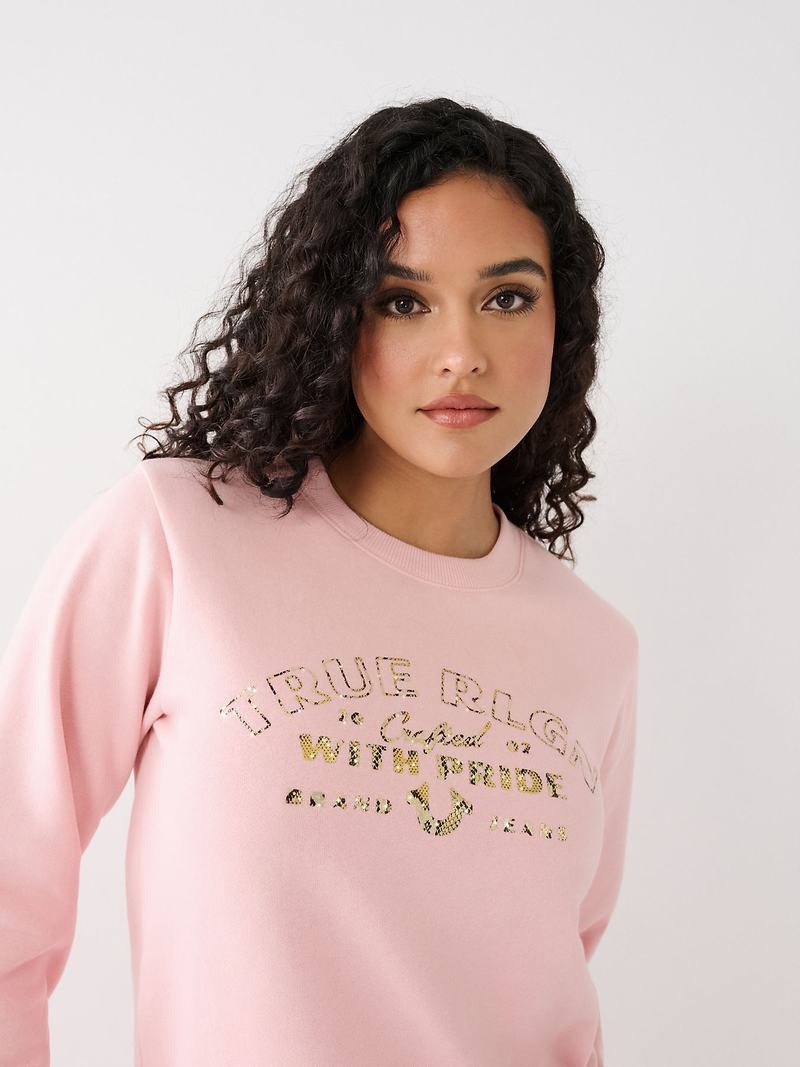 True Religion True Logo Sweatshirt Damen Rosa | 07269NGTK