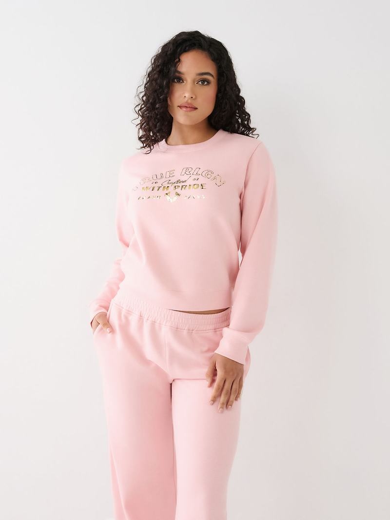 True Religion True Logo Sweatshirt Damen Rosa | 07269NGTK