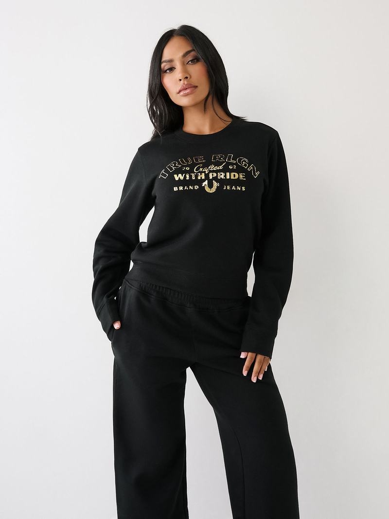 True Religion True Logo Sweatshirt Damen Schwarz | 95481GFCU