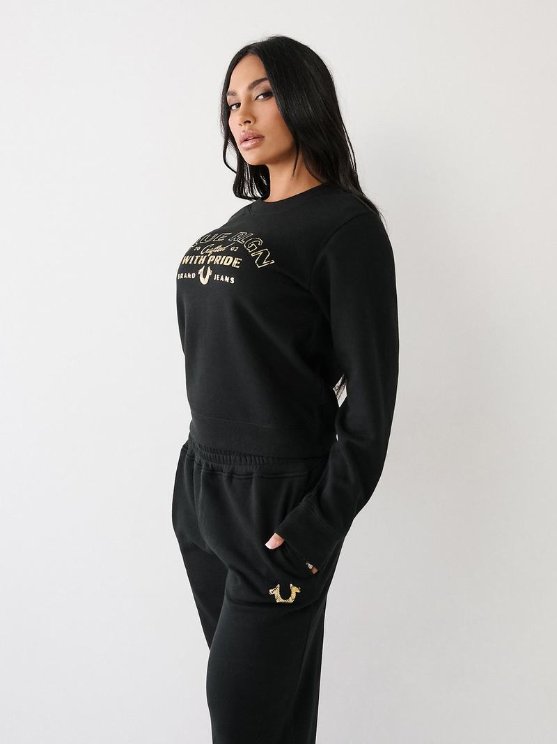 True Religion True Logo Sweatshirt Damen Schwarz | 95481GFCU