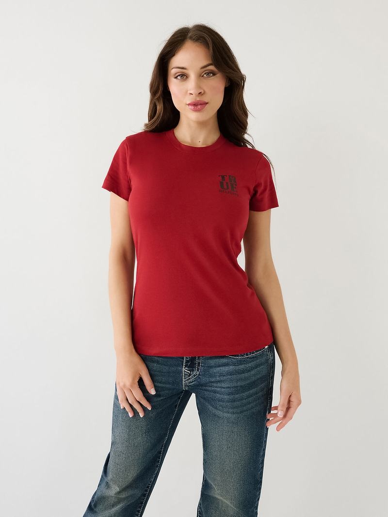 True Religion True Logo T-Shirts Damen Rot | 79836LIRW